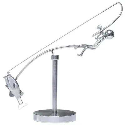 Produktbild von Kinetische Fischerei-Skulptur – The Fisherman Balancing Sculpture aus Metall – Moderne Kunst für Ihr Zuhause, Balance Art für Angelfans