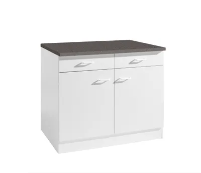 Productafbeelding van Keukenonderkast, beginmodel, 100 cm breed, 60 cm diep, wit, met 2 lades en werkblad