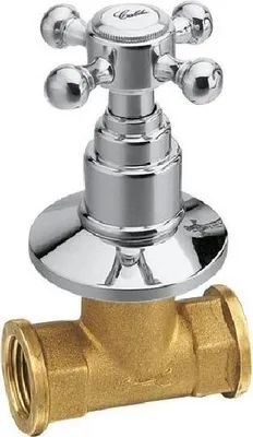 A close-up studio shot of a chrome and brass faucet valve.