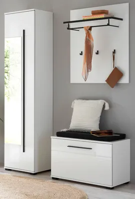 Produktbild von Garderobe Set 4-teilig "Design-D" in weiß Hochglanz 140 x 200 cm