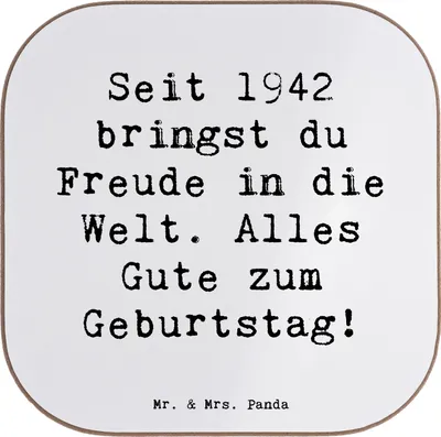 Produktbild von Mr. & Mrs. Panda Tischuntersetzer Spruch 1942 Geburtstag Freude - Weiß - Geschenk, Lächeln und Lebensfreude, Seit, Coaster, in die Welt, Untersetzer Gläser, Glas, für