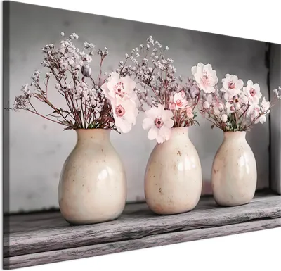 Produktbild von LUMASOUL Leinwand Bilder 120x80 cm, Leinwandbild Blumen Motiv, Wandbilder Holzrahmen und Webstuhl Wohnzimmer und Schlafzimmer, 1 teilig