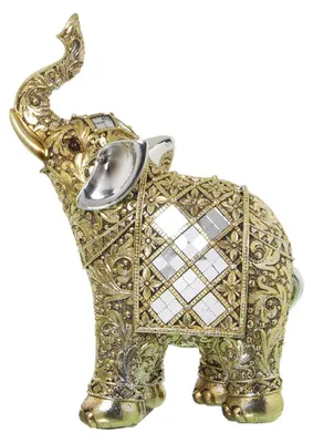 Productafbeelding van Omgoods - Decoratieve Olifantenfiguur van Hars met Gouden Spiegels