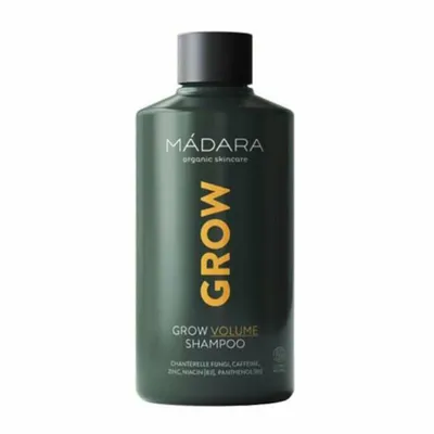 A bottle of MÁDARA Grow Volume Shampoo.