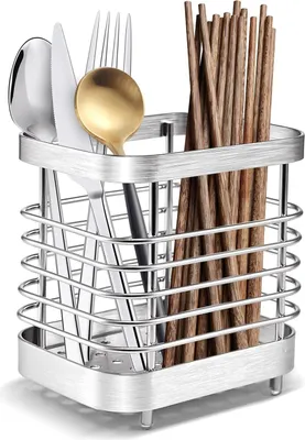 Produktbild von Besteckhalter, Küchenutensilienhalter Besteckkorb,Küchenlöffelregal aus Edelstahl,Besteck-Abtropfgestell,Besteck-Organizer Küchenutensilien(Silber)