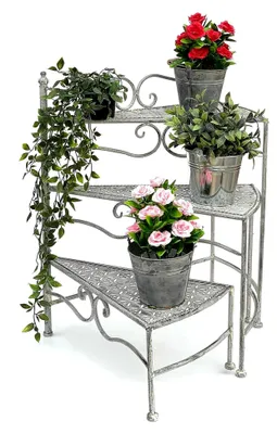 Produktbild von Blumentreppe aus Metall in Weiß und Grau, 55 cm, mit 3 Ablagen