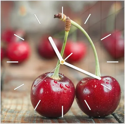 Produktbild von Wanduhr aus Glas mit Motiv Frische Kirschen- 30 x 30 cm - inkl. Aufhängesystem