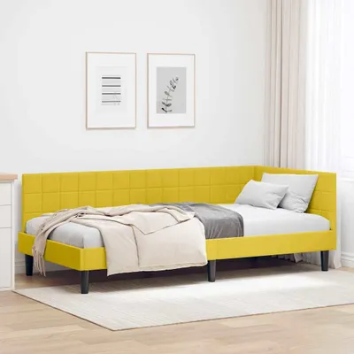 Zdjęcie produktu dla Maison Exclusive – narożna rama łóżka z zagłówkiem, kolor żółty, 90 cm x 200 cm, aksamit