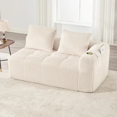 Produktbild von Gemütlicher Cord-Stoff Zweisitzer Sofa – Ohne Montage, weiche Rückenkissen, seitliche Aufbewahrungstasche für Fernbedienung und Handy, integrierter Getränkehalter – ordentlich und ästhetisch.