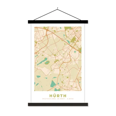 Produktbild von MuchoWow® Textilposter Stadtplan - Hürth - Vintage - Stadtplan 60x90 cm mit schwarzem Rahmen - Poster Wohnzimmer