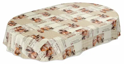 Produktbild von ANRO Kaffee Croissant Expresso Beige Oval 200x140cm Wachstuch Tischdecke eingefasst