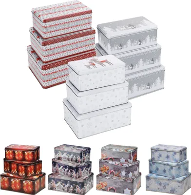 Produktbild von Weihnachts Keksdosen Set, rechteckig 3-tlg., Motiv:Merry Christmas - gold/rot