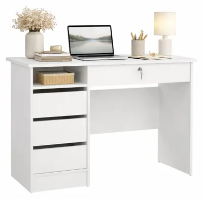 Schreibtisch mit 3 Schubladen, Weiß, 110 x 49 x 76 cm