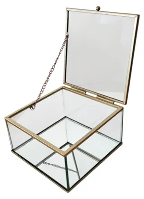 Produktbild von Schmuckkästchen Jewel Box Schmuckschatulle Ringbox Glas + Metall Gold