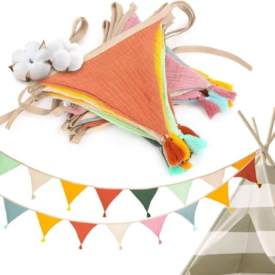 Immagine prodotto di Ghirlanda di bandierine in tessuto, 2 x 2,6 metri, ideale per la cameretta dei bambini, disponibile in vari colori: caffè e grigio