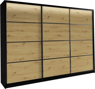 Obrázek produktu pro Šatní skříň HARAZIA 250 bez zrcadla, se 4 šuplíky a 2 šatními tyčemi, černý mat/dub artisan