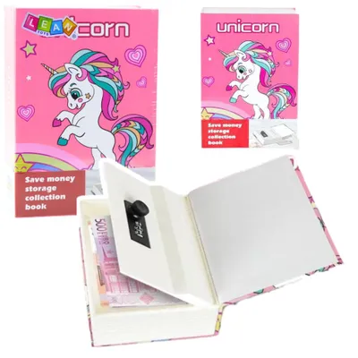 Produktbild von Verstecktes Buch Sparschwein Safe Code Einhorn Pink