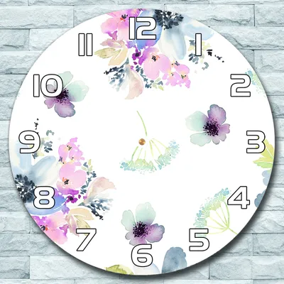 Produktbild von Wanduhr aus Glas Rund fi 30 Lila Blumen Quarz Deko Schlafzimmer Büro