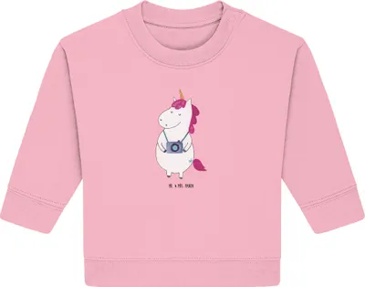 Produktbild von Mr. & Mrs. Panda Organic Baby Pullover Einhorn Fotograf 6. - 12. Monat - Baumwolle Pink - Geschenk, Einhörner, Unicorn, Bullover, Urlaub, Kamera, Städtereise
