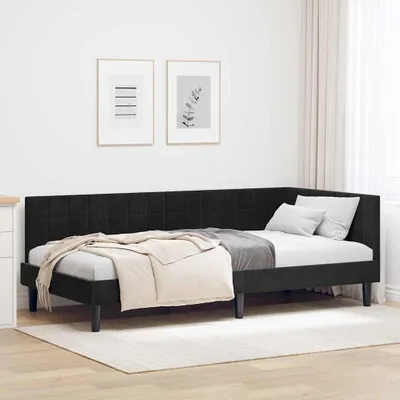 Zdjęcie produktu dla Maison Exclusive – narożna rama łóżka z zagłówkiem, czarna, 100 cm x 200 cm, aksamit