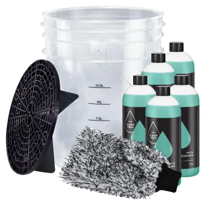 Produktbild von Benbow Auto Waschset, Set 8-tlg, 20L Transparent Wascheimer, Schmutzsieb, Waschhandschuh, 5x 1L Autoshampoo-konzentrat, Autoaufbereitung, Autos