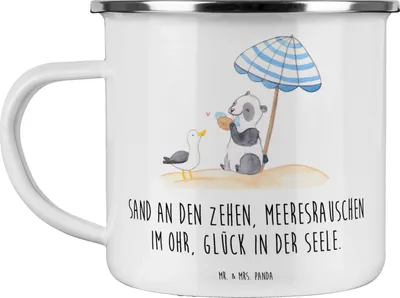 Produktbild von Mr. & Mrs. Panda Teetasse Sommer Meer Glück - Weiß - Geschenk, Emaille Tasse, Blühende Blumen, Küste, Pott, Frühling, Farben, Küstenurlaub, Urlaub Am, Haferl, Becher