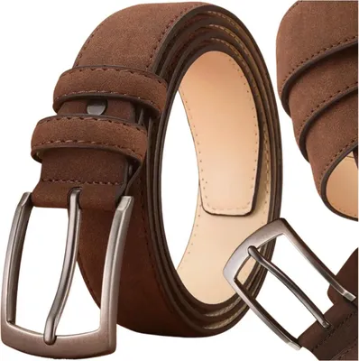Produktbild von EDIBAZZAR | Eleganter Herrengürtel aus braunem Leder und Wildleder mit Retro-Metallschnalle