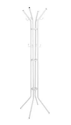 A white coat rack standing on a white background.