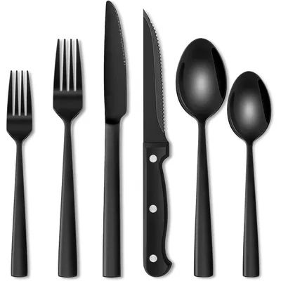 Produktbild von Besteckset 36-teilig Edelstahl Schwarz für 6 Personen mit Steakmessern