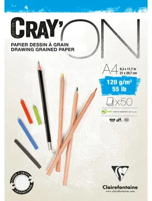 Immagine prodotto di Blocco da disegno Clairefontaine Cray'On, 120 o 160 g/m² - 120 g/m², 50 fogli, A3, collato