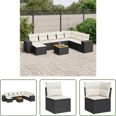 Produktbild von The Living Store 9-tlg. Garten-Sofagarnitur mit Kissen Schwarz Poly Rattan