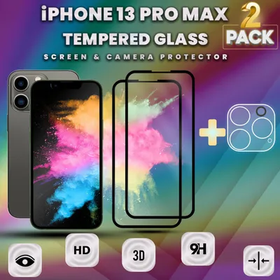 Zdjęcie produktu dla 2-pak iPhone 13 Pro Max Szkło ochronne na ekran & 1-pak ochrona obiektywu - Szkło hartowane 9H - Super jakość 3D