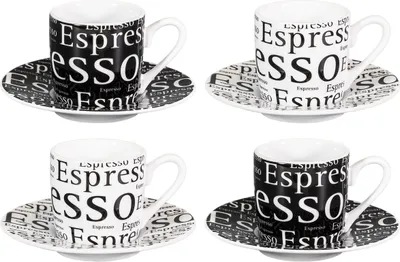 Produktbild von tea4chill Könitz Espresso Tassen Set Writing. Kaffeetassen mit je 65ml aus Porzellan. Espressotassen modern, schwarz