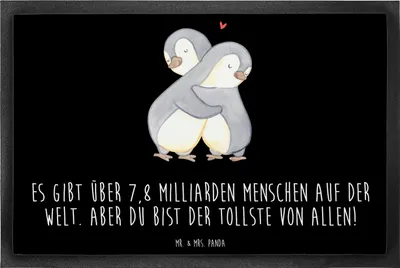 Produktbild von Mr. & Mrs. Panda Schmutzfangmatte Pinguine Kuscheln 60 x 90 cm - Schwarz - Geschenk, Freundin, für Frauen, Valentinstag, Partner, Bodenvorleger, Schmutzmatte, fußmatte