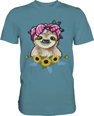 Produktbild von Faultier Sonnenblumen T-Shirt Gärtner Geschenk Garten Motiv – Stone Blue / 3XL
