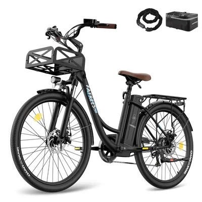 Produktbild von City E Bike 26 Zoll 158 - 198 cm bis zu 160 - 200 km 36 V 250 W Wasserdicht IP54 mit Shimano 7 Gang, Schwarz