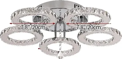 Obrázek produktu pro Moderní křišťálové závěsné světlo LED, stylový design z nerezové oceli, 5 kroužků, stmívatelné RC