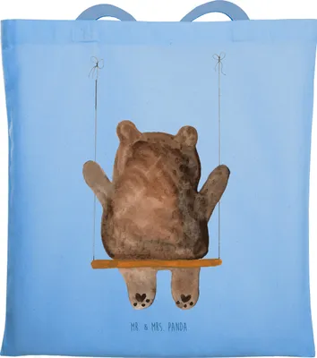 Produktbild von Mr. & Mrs. Panda Schultasche Bär Schaukel - Sky Blue - Geschenk, Teddy, festivaltasche, Tote Bag, totebag, Tasche, Beutel, Jutebeutel