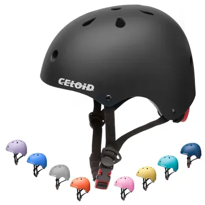 Immagine prodotto di Casco da bicicletta per bambini, adatto per skateboard, per bambini e bambine dai 5 ai 16 anni, colore nero, taglia S