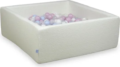 Obrázok produktu pre Sušiaci bazén 110x110x40 Boucle White 600 guľôčok: priehľadná, biela, perleťová, svetloružová perleťová, svetlomodrá perleťová