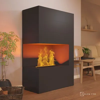 Produktbild von GLOW FIRE Elektrokamin 'Tucholsky Left Corner' | Wasserdampf Kamin mit OMC 500 in schwarz als Raumteiler | HxBxT: 140x90x45 cm