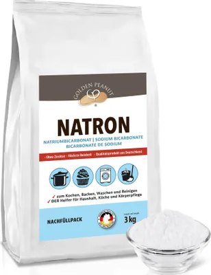 Produktbild von GOLDEN PEANUT Natron Pulver 3 kg - Natriumhydrogencarbonat, Backsoda, Backpulver, Wasch-Soda, Lebensmittelqualität aus Deutschland, Nachfüllpack