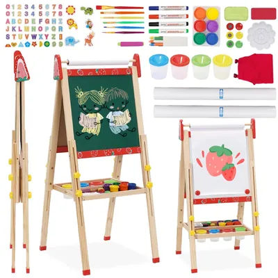 Produktbild von 3-in-1 Kinderzeichenbrett - Verstellbare Staffelei mit 100+ Zubehör