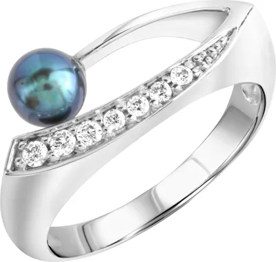 Produktbild von Zeeme Pearls Ring Silber 925 rhodiniert mit schwarzer Perle & Zirkonia weiß