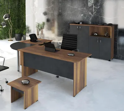 Produktbild von Klassischе Büromöbel Set 3tlg Eckbürotisch Komplettbüro Holz Grau Büro