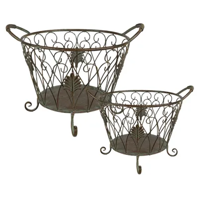 Produktbild von Clayre & Eef Aufbewahrungskorb 2er Set Ø 41 cm Grün Braun Eisen