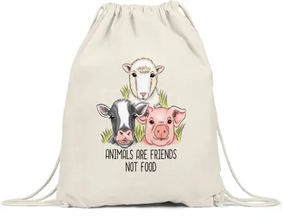 Produktbild von Animals Are Friends Not Food Turnbeutel Gymsack Vegan Vegetarier Plant-Based Geschenkidee Schaf Kuh Schwein Bauernhof