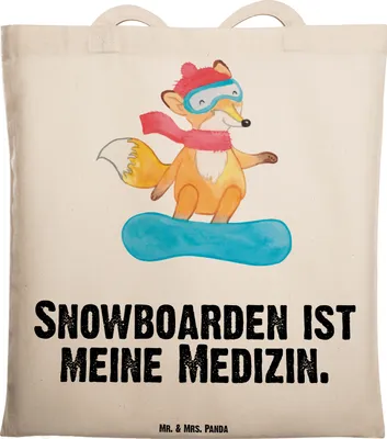 Produktbild von Mr. & Mrs. Panda Tote Bag Hase Snowboarden - Transparent - Geschenk, Schultasche, Laptoptasche, Shopping Tasche, Jutebeutel, Winterurlaub, Beutel, Wintersport, Snowboard