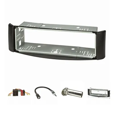 Produktbild von Radioblende Set kompatibel mit Smart fortwo (450) Bj.1998-2007 schwarz mit Metallschacht Radioadapter ISO Raku2 Antennenadapter DIN ISO