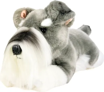 Produktbild von Kuscheltier Schnauzer liegend grau/weiß 28 cm Plüschhund